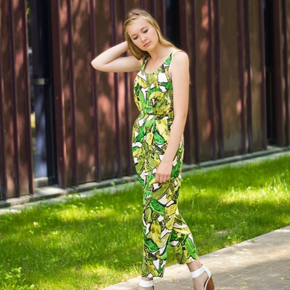 apricot banana leaf jumpsuit